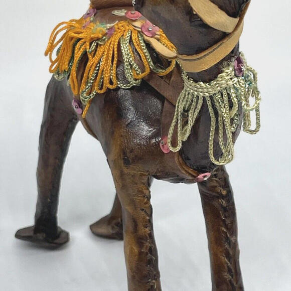 Vintage Nativity Figure Camel 7" Leather Wrapped with Saddle Tassels Sequins - Picture 7 of 9